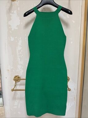 Green Ribbed Halter Mini Dress